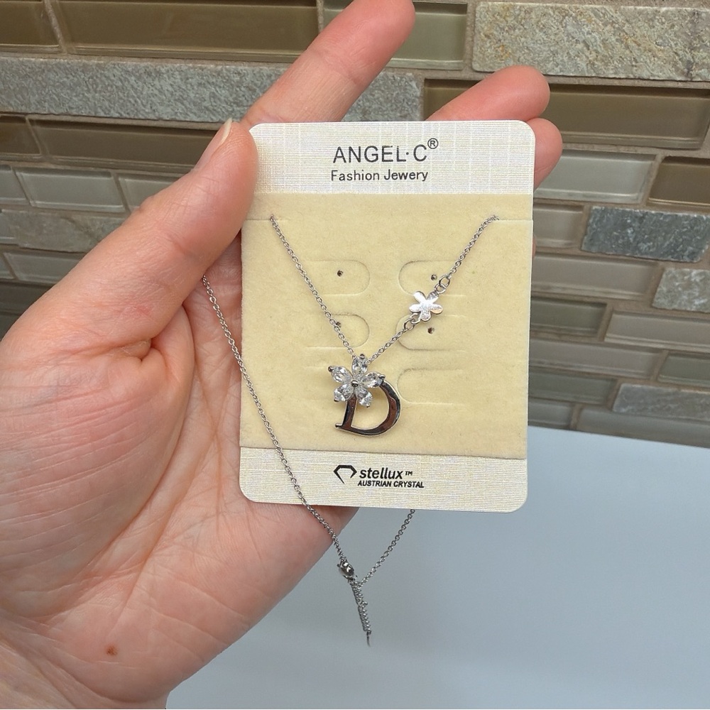 Angel Silver Necklace with Floral Charm